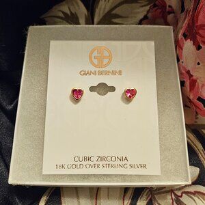 Giani Bernini Pink Heart Shaped Cubic Zirconia Studs, 18K - NWT